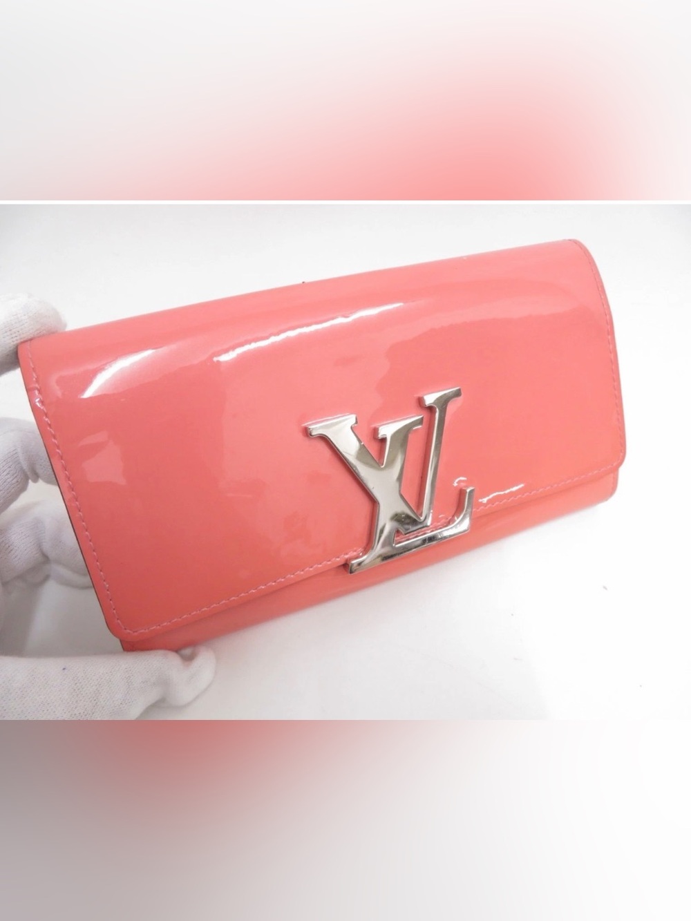 Louis Vuitton Louise Patent Leather Wallet on Chain Coral/Pink/rose litchi
